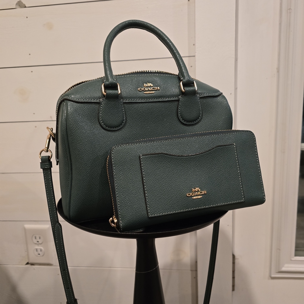 Coach Dark Green Satchel and Wallet Set